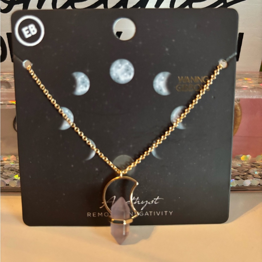 NWT EARTHBOUND Gold Necklace with Purple Pendant